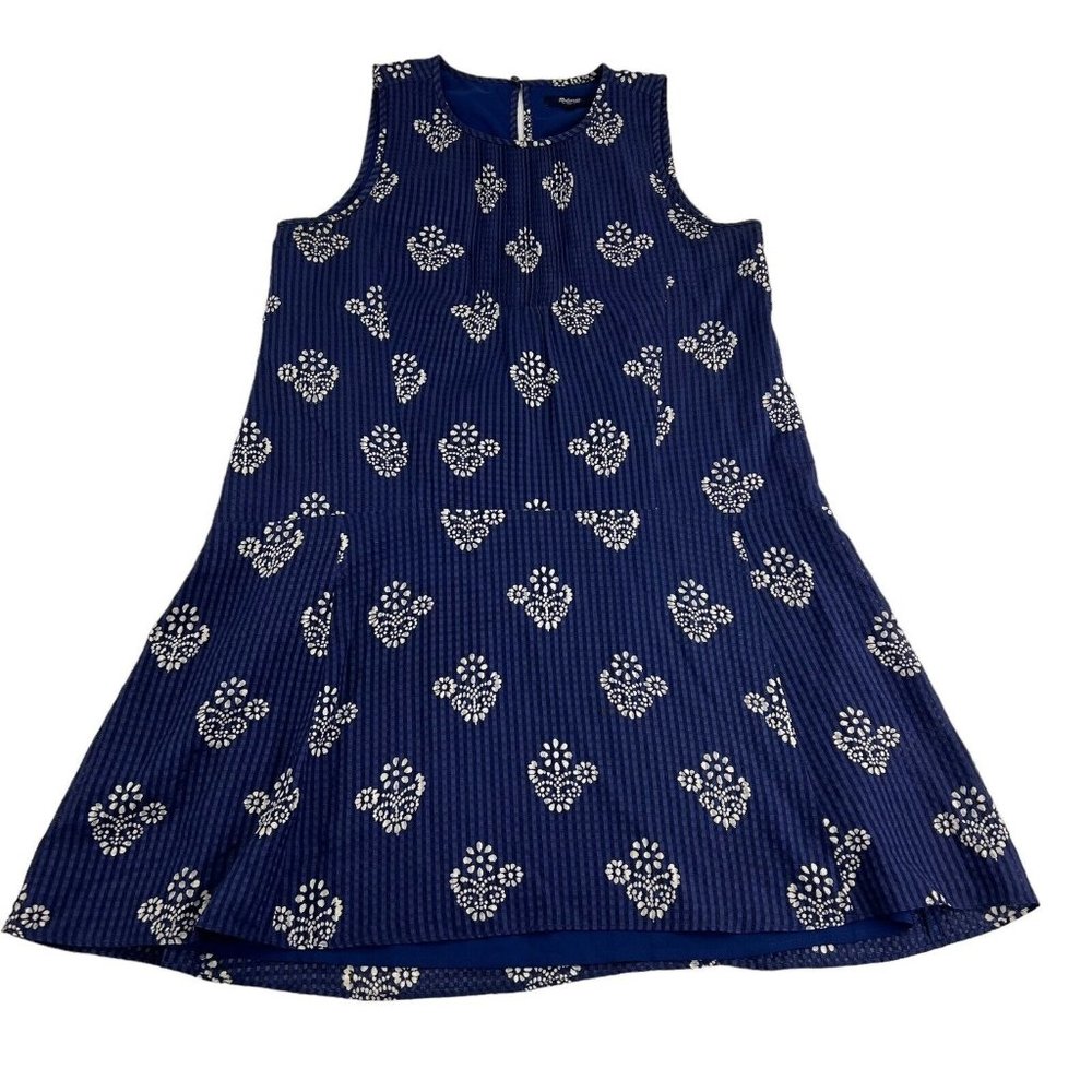 Madewell A-Line Dress Women’s Medium Blue White Print Sleeveless Lined Silk